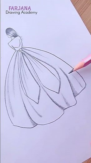 How to draw a girl with beautiful Gown - step by step || Pencil Sketch for beginners #Shorts