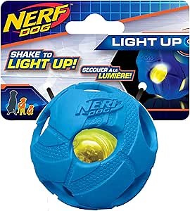 Nerf Dog Bash Ball Dog Toy with Interactive LED, Lightweight, Durable and Water Resistant, 2.5 Inches, for Small/Medium/Large Breeds, Single Unit, Blue