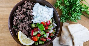 Kofta Ground Beef Bowl with Garlic Tzatziki (30 Minute Meal!) - Slender Kitchen