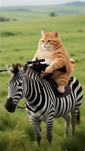 🤣Fat Cat Rides Zebra vs Lion🦁💥#CatLife #CatVideos#CatLovers