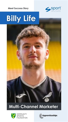 🤝 𝗣𝗼𝘄𝗲𝗿𝗶𝗻𝗴 𝗖𝗼𝗺𝗺𝘂𝗻𝗶𝘁𝘆 𝗦𝗽𝗼𝗿𝘁: 𝗕𝗶𝗹𝗹𝘆 𝗟𝗶𝗳𝗲’𝘀 𝗠𝘂𝗹𝘁𝗶-𝗖𝗵𝗮𝗻𝗻𝗲𝗹 𝗠𝗮𝗿𝗸𝗲𝘁𝗲𝗿 𝗜𝗺𝗽𝗮𝗰𝘁 𝗦𝘁𝗼𝗿𝘆! We are incredibly proud to celebrate Billy Life, who successfully transitioned from his Multi-Channel Marketer (MCM) Apprenticeship straight into a full-time role as Marketing & Communications Assistant with the fantastic team at Norwich City Community Sports Foundation (NCCSF)! Billy’s journey is a powerful testament to the value of applied learning. He l