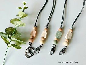 Elegant Lanyard - Polymer & Wood Collection || Beaded Lanyard, Breakaway Lanyard, Teacher Lanyard, Nurse Gift, Badge Holder, ID Card Holder - Etsy