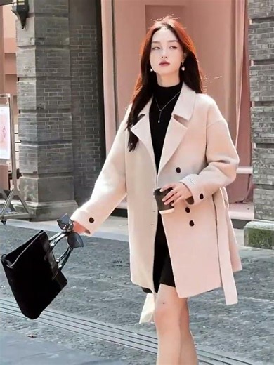 Áo khoác dạ lông cừu nữ phong cách casual thu đông