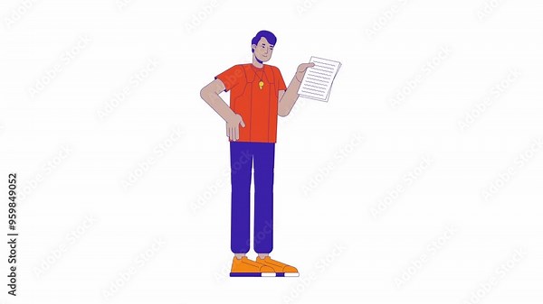 Physical education teacher giving instructions 2D character animation. Sportswear man with whistle cartoon 4K video, alpha channel. Indian male pe coach talking animated person on white background