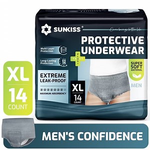SUNKISS Incontinence Underwear for Men, Daytime Disposable Adult Pull Ups, Mens Protective Briefs with Maximum Absorbency, XLarge, Grey, 14 Count