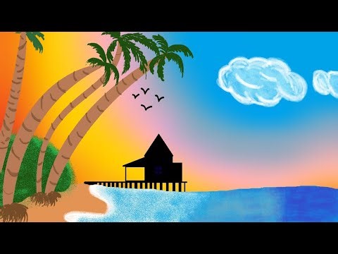 Beautiful Island Sunset Scenery in MS Paint | Easy Digital Art Tutorial