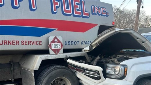 Firefighters respond to collision involving pickup and oil truck in Hope Valley
