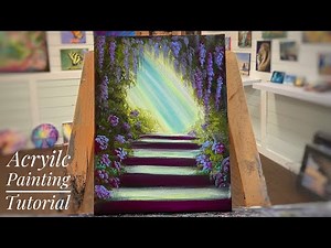 How To Paint A WISTERIA & HYDRANGEA GARDEN / relaxing acrylic painting tutorial