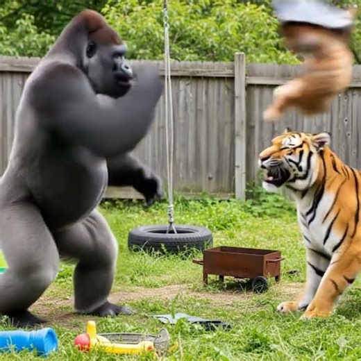 Epic Showdown: Gorilla vs. Tiger in a Computer Screen Battle!