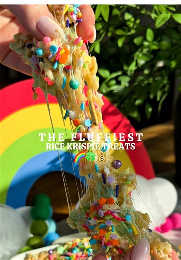 The Fluffiest Rice Krispie Treats 🌈 🍀 💰 These are the fluffiest and softest Rice Krispie treats you’ll ever make! - [ ] 3 - 10oz bags of mini marshmallows - [ ] 1.5 sticks of butter - [ ] 10 cups Rice Krispie cereal - [ ] 1.5 tsp vanilla Melt your butter in a heavy bottomed pot on low heat (I used a 7 qt cast iron Dutch oven). Once the butter is completed melted, add in 2 bags of your mini marshmallows. Constantly stir your marshmallows into the butter until the marshmallows are melted and in