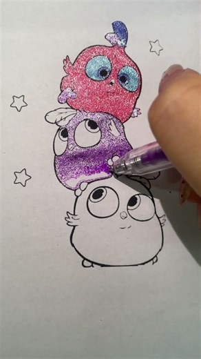 A Tower of Tiny Sparkle Birds! ✨ The Cutest Stack in the Sky#glitter #tutorial #drawing