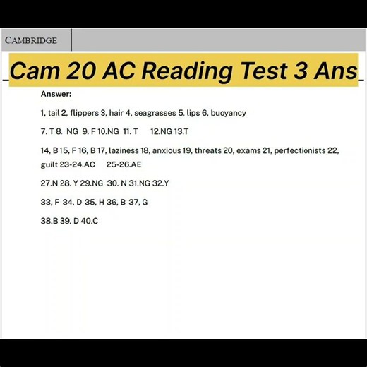 Cambridge 20 Academic Reading Test 3 Answers