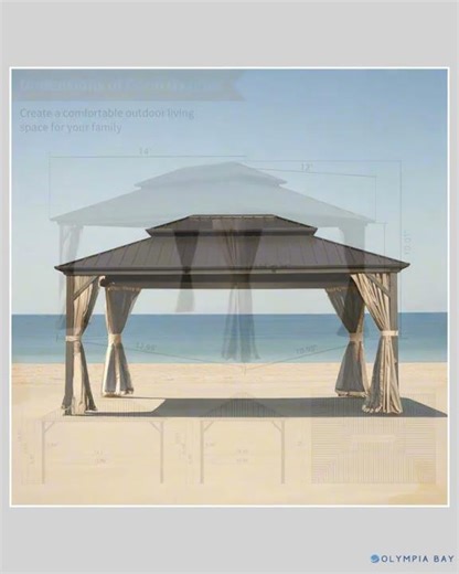 Hardtop Gazebo, Aluminum Metal Gazebo with Galvanized Steel Double Roof Canopy, Curtain and Netti...