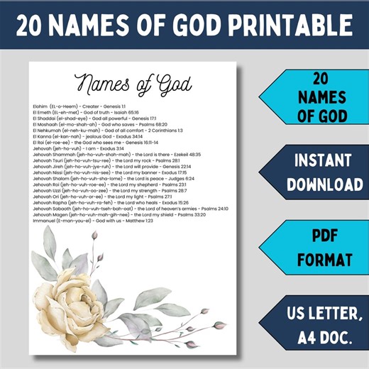 Names of God Printable Definition of Hebrew Names in the Bible Verse for Gods Attributes Template of Gods Names for Christian Bible Study - Etsy