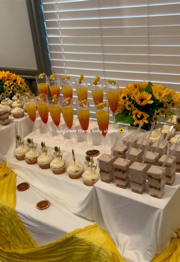 sunflower theme baby shower🌻 | houston bookings open | ig essies.catering #dessertable #houstondesserttables #houstoncatering #houstonbaker #luxesetup