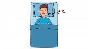 Download Looping animation of a man sleeping peacefully in bed, snoring with floating Zzz symbols. Relaxing cartoon concept for rest, bedtime, sleep cycle, or dream theme for free