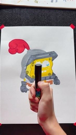 Drawing Medieval SpongeBob with Posca Markers! #shorts