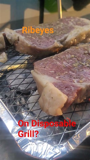 Ozark Trail Disposable Grill Cooking Ribeye Steaks