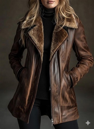 Handmade Brown Leather Coat: Women's Shearling Collar Jacket - Etsy Canada