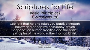 26 reactions | Scriptures for Life | Basic Principles? Daily devotion for December 13 (2 min) Encourage a friend and share Colossians 2:8 See to it that no one takes you captive through hollow and deceptive philosophy, which depends on human tradition and the elemental spiritual forces of this world rather than on Christ. | TorahFamily.org | Facebook