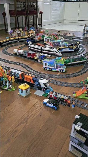 LEGO city trains! 7 trains seen from above the police station