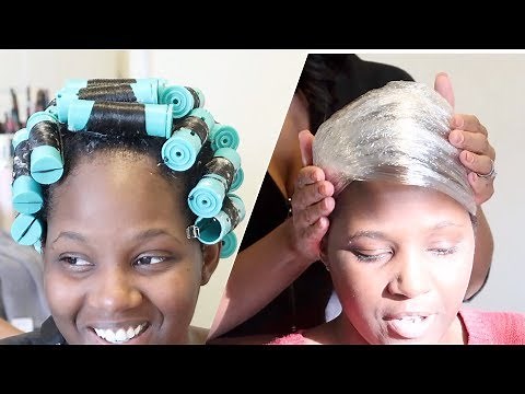 Rollerset + Silk Wrap on Relaxed Hair #SalonWork