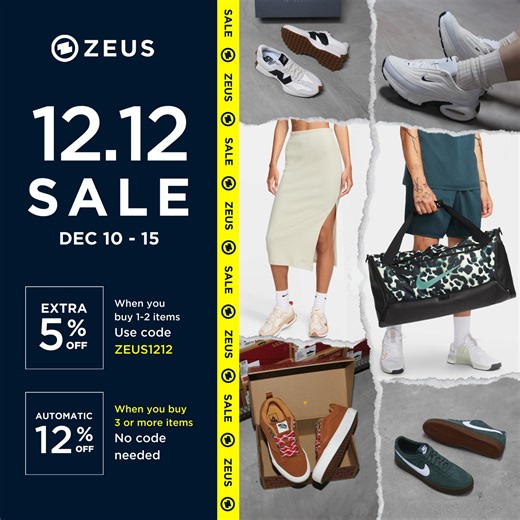 ⚡ 12.12 Sale ⚡ Get extra 5% off when you buy 1-2 items. Use code ZEUS1212 🥰 Automatic 12% off when you buy 3 o more items. No code needed. 😎 Promo until December 15, Sunday. Shop now! 🛒🤸💝 | Zeus PH