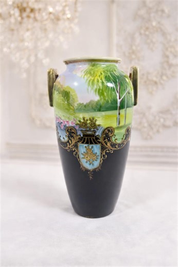 Antique Nippon Porcelain Vase Hand Painted Landscape Scene Art Nouveau Floral Japanese Decor Collectible Pre 1921 Western - Etsy