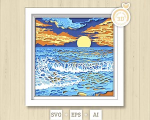 Beach Sunset With Waves - 3D Shadow Box Layered SVG DXF EPS (cutting Files) - Etsy