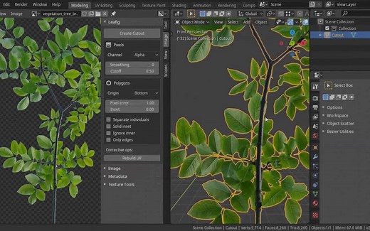 iBlender中文版插件 Leafig 2D 图片转 3D 透贴alpha转模型 Blender 教程