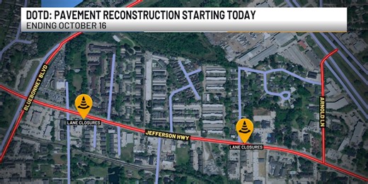 DOTD: Lane closures coming to Jefferson Highway
