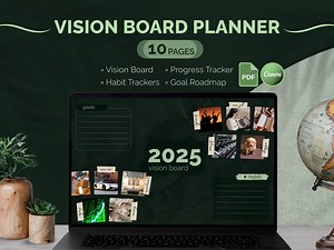 Vision Board Planner 2025 | Goal Tracker, Habit Tracker & Progress Journal | Editable Canva Printable PDF - Etsy UK