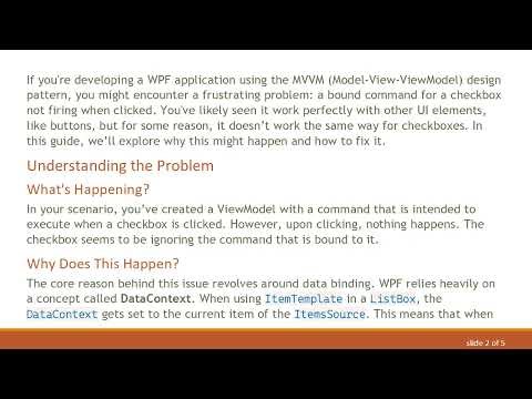 Fixing the WPF Checkbox Command Not Firing Issue in MVVM Applications