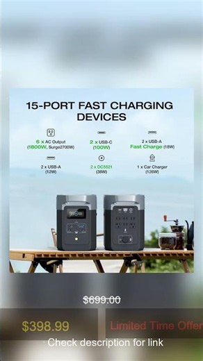 🔥 EF ECOFLOW Portable Power Station DELTA 2, 1024Wh LiFePO4 (LFP) Battery, 1800W AC/100W USB-C Outpu