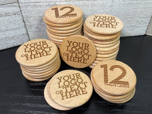 Personalized 1.5" Wood Tokens | 1 or 2-sided | Engraved With Your Own Graphic, Logo, or Custom Text - Etsy
