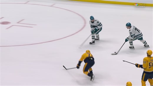 SJS@NSH: Celebrini scores empty-net goal