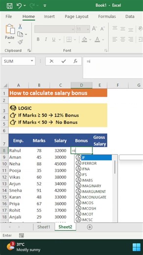 Salary Bonus Calculate in Excel 😳 | HR Secret Formula #viralvideo #shortvideo #shorts #trending