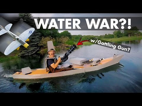 Water War?! Foamboard Boat+Gatling Gun VS Dive-bombers 🚢😲