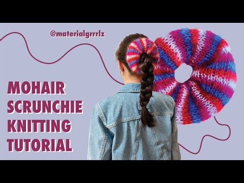 scrap striped knit scrunchie tutorial | mohair scrunchie pattern | beginner friendly knitting