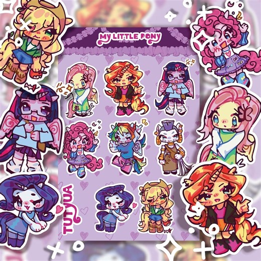 Chibi My Little Pony Sticker Sheet – Handmade Fanart MLP Journaling Laptop Planner Stickers