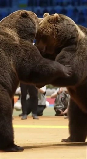 Bear Wrestling Championship Two brown bears wrestling in an Olympic arena
