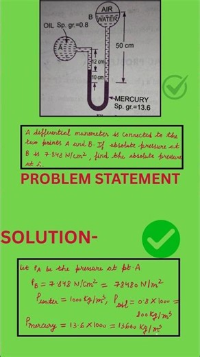How to solve manometer problems#shortsvideo#education#shortsfeed#physics#tech#technology