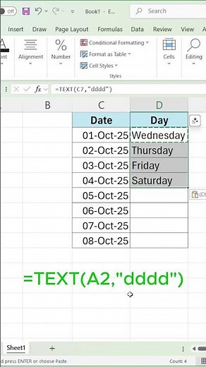 Convert Date into Day in Excel 😲 | TEXT Function Explained #excel #exceltricks #exceltips