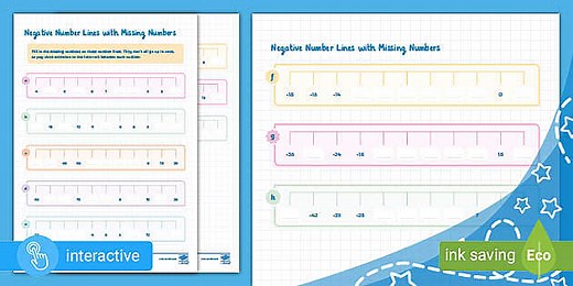 Negative Number Lines with Missing Numbers (Ages 8 - 9)