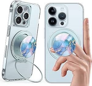 Typecase Magnetic Phone Grip Holder: Adjustable Finger Ring Kickstand - Adapter Ring Included - Phone Grips for Back Compatible with iPhone Android Kindle Accessories - Blue Marble