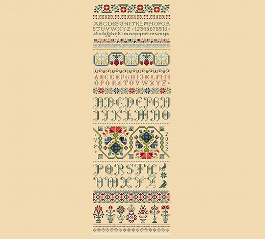 Quaker Sampler Cross Stitch Pattern: Ackworth Style Vintage Folk Art (PDF Counted Chart 107C) - Etsy