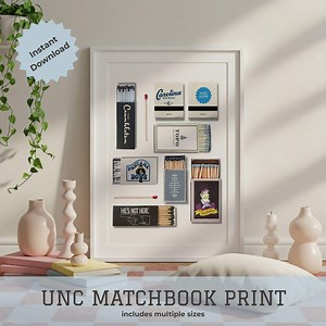 UNC Chapel Hill Bar Art Print: Vintage Matchbook Design (digital Download) - Etsy