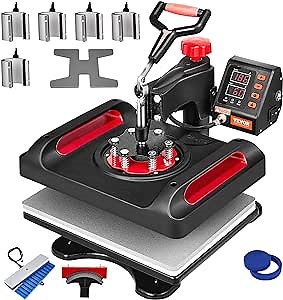 VEVOR 11 in 1 Heat Press, 12 x 15 Inch, Multifunctional Clamshell Printer, Digital Dual-Tube Heat Press Transfer Machine, Swing Away Sublimation Machine for T-Shirt Hat Cap Mug Plate Pen Shoes Black