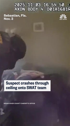 188K views · 1.1K reactions | Body camera video shows a suspect falling through a home's ceiling and into the waiting arms of Florida SWAT officers. | NBC News | Facebook