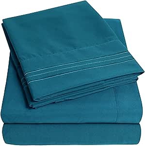 1800 Supreme Collection - Breathable Luxury Full Size Sheet Set with Full Elastic & Secure Corner Straps Built In, Extra Soft Deep Pocket Bedding Set, Teal